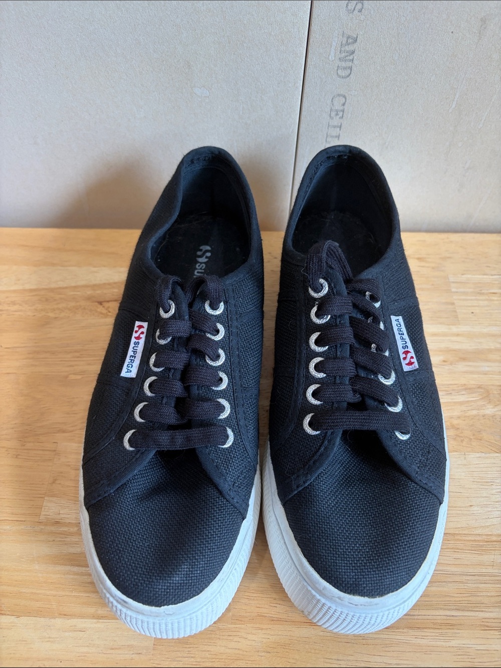 SUPERGA Black Canvas Platform Sneakers Size 39.5